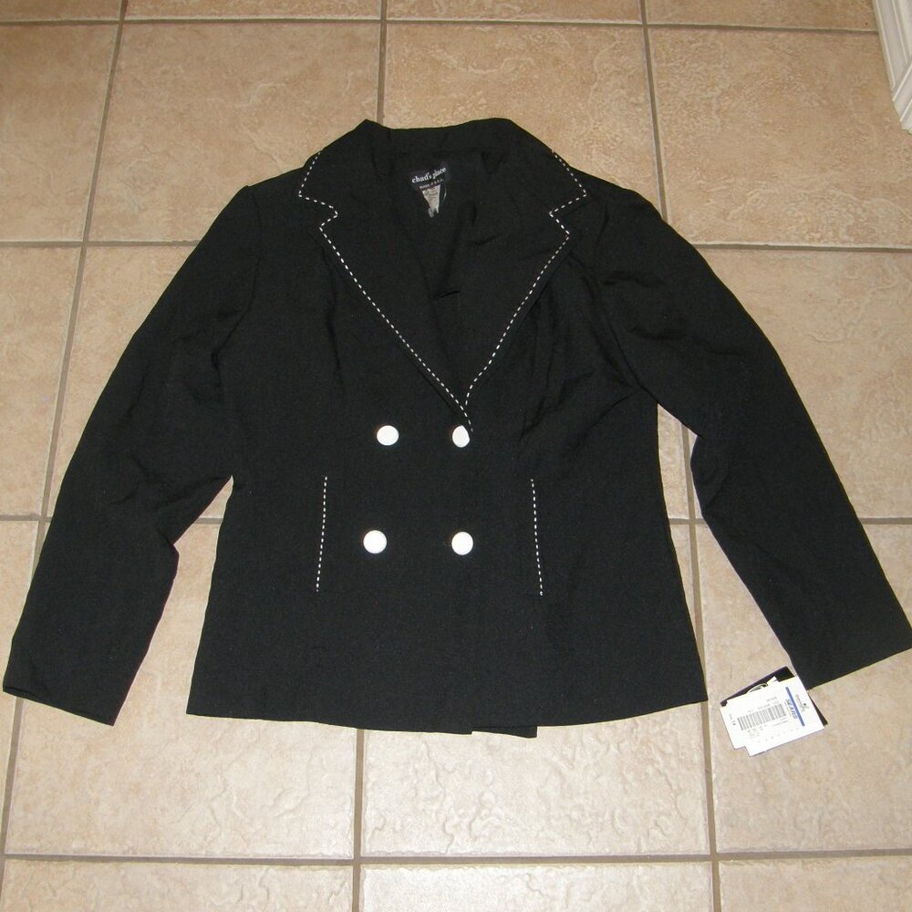 NEW Black Sz 14 Church Office Lightweight Double Breasted Unlined Suit Jacket